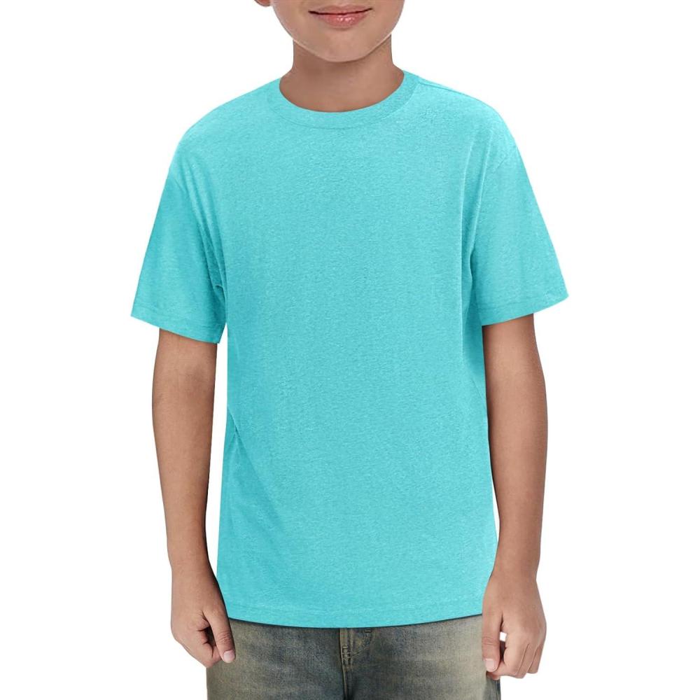 imageHaloumoning Boys Short Sleeve Shirts Kids Summer Crewneck TShirts Casual Tops Tees 514 YearsMint Green