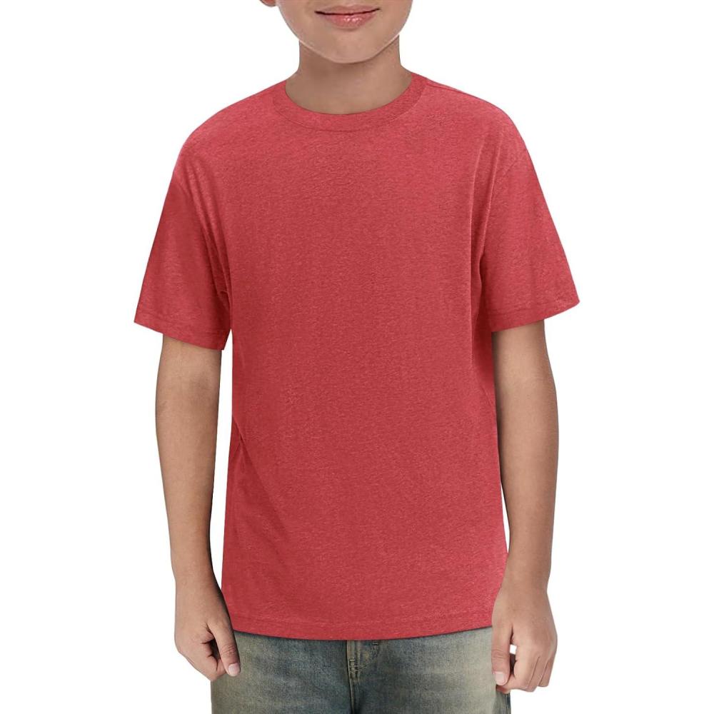 imageHaloumoning Boys Short Sleeve Shirts Kids Summer Crewneck TShirts Casual Tops Tees 514 YearsRed