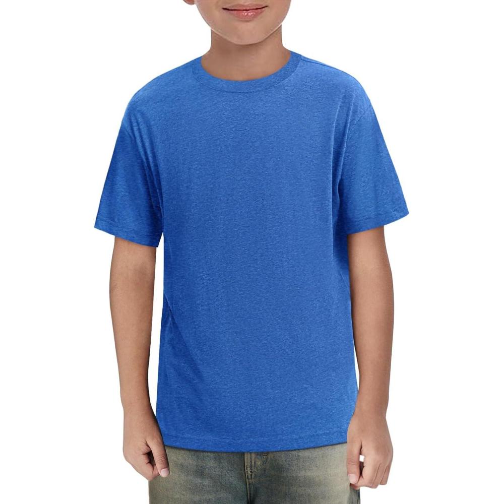 imageHaloumoning Boys Short Sleeve Shirts Kids Summer Crewneck TShirts Casual Tops Tees 514 YearsRoyal Blue