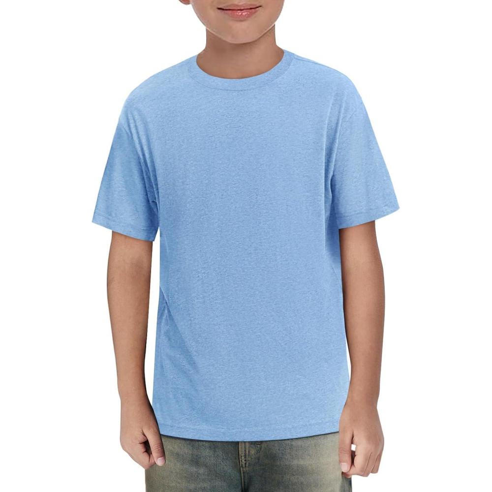 imageHaloumoning Boys Short Sleeve Shirts Kids Summer Crewneck TShirts Casual Tops Tees 514 YearsSky Blue