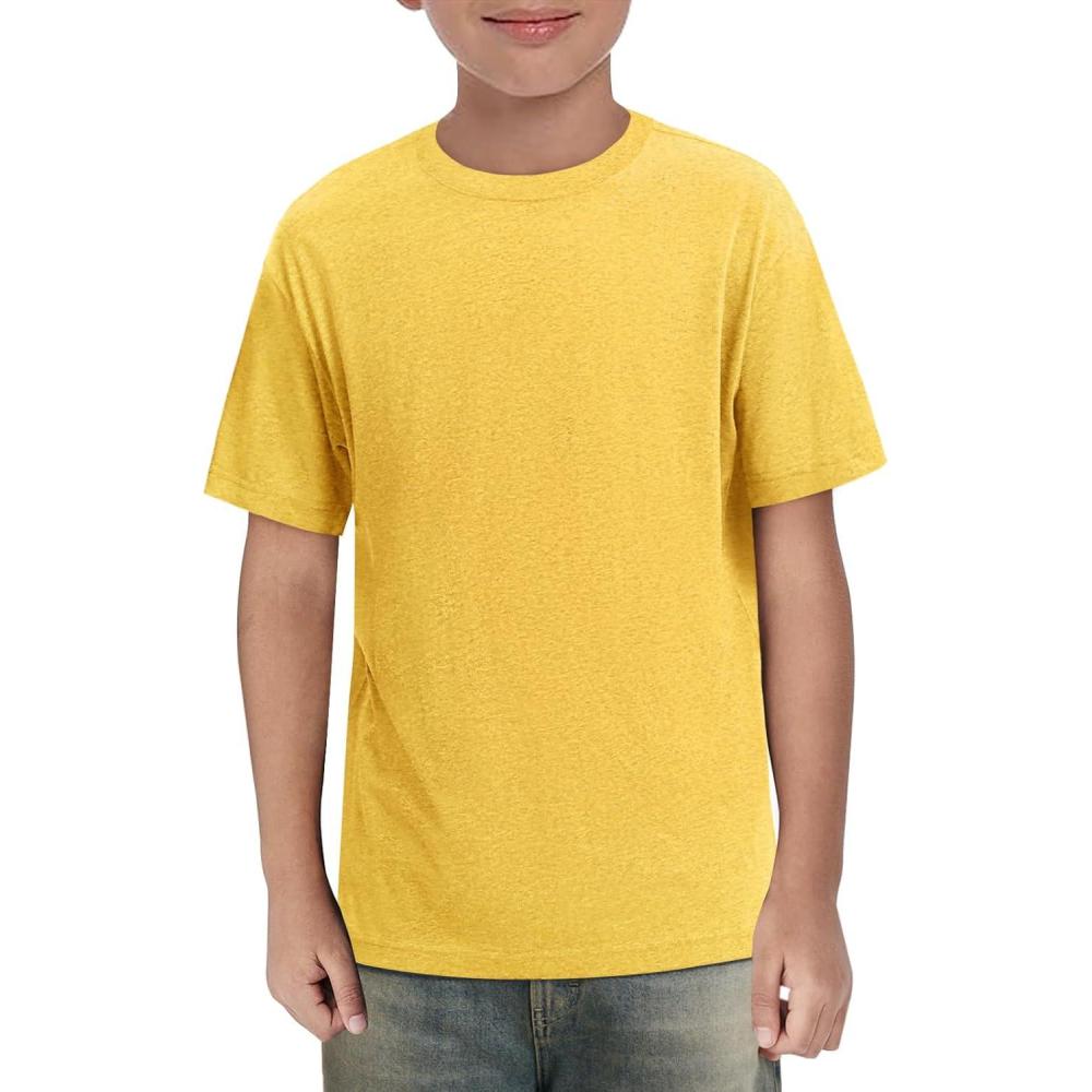 imageHaloumoning Boys Short Sleeve Shirts Kids Summer Crewneck TShirts Casual Tops Tees 514 YearsYellow