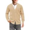 Haloumoning Boys Cardigan Sweater Kids Casual V Neck Button Down Uniform Sweaters 5-14 Years(Khaki)