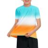 Haloumoning Boys Gradient Rash Guard Swim Shirt Short Sleeve UPF+ 50 Sun Shirts for Kids Rashguard Water Shirts(Blue-green)