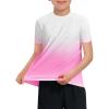 Haloumoning Boys Gradient Rash Guard Swim Shirt Short Sleeve UPF+ 50 Sun Shirts for Kids Rashguard Water Shirts(White-pink)