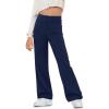 Haloumoning Girl’s Flare Pants Kids High Waisted Button Multiple Pockets Yoga Bootcut Pants Full Length Bell Bottoms(Navy Blue)