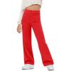 Haloumoning Girl’s Flare Pants Kids High Waisted Button Multiple Pockets Yoga Bootcut Pants Full Length Bell Bottoms(Red)