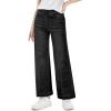 Haloumoning Girls Wide Leg Jeans Kids Elastic Waist Pull On Stretchy Baggy Denim Pants with Pockets 5-14 Years(Black)