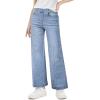 Haloumoning Girls Wide Leg Jeans Kids Elastic Waist Pull On Stretchy Baggy Denim Pants with Pockets 5-14 Years(Light Blue)