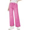 Haloumoning Girls Wide Leg Jeans Kids Elastic Waist Pull On Stretchy Baggy Denim Pants with Pockets 5-14 Years(Pink)