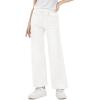 Haloumoning Girls Wide Leg Jeans Kids Elastic Waist Pull On Stretchy Baggy Denim Pants with Pockets 5-14 Years(White)