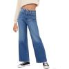 Haloumoning Girls Wide Leg Jeans Kids High Waisted Demin Pants Stretch Long Pants with Pockets 5-14 Years(Blue)