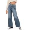 Haloumoning Girls Wide Leg Jeans Kids High Waisted Demin Pants Stretch Long Pants with Pockets 5-14 Years(Blue-gray)