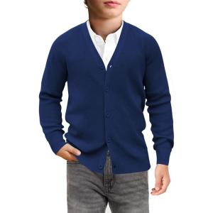 Haloumoning Boys Cardigan Sweater Kids Casual V Neck Button Down Uniform Sweaters 5-14 Years(Navy Blue)