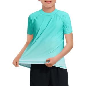 Haloumoning Boys Gradient Rash Guard Swim Shirt Short Sleeve UPF+ 50 Sun Shirts for Kids Rashguard Water Shirts(Light Green)
