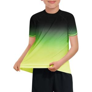 Haloumoning Boys Gradient Rash Guard Swim Shirt Short Sleeve UPF+ 50 Sun Shirts for Kids Rashguard Water Shirts(Neon Green)