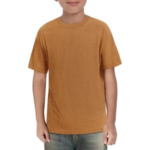 Haloumoning Boys Short Sleeve Shirts Kids Summer Crewneck T-Shirts Casual Tops Tees 5-14 Years(Brown)