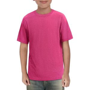 Haloumoning Boys Short Sleeve Shirts Kids Summer Crewneck T-Shirts Casual Tops Tees 5-14 Years(Hot Pink)