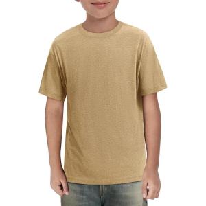 Haloumoning Boys Short Sleeve Shirts Kids Summer Crewneck T-Shirts Casual Tops Tees 5-14 Years(Khaki)