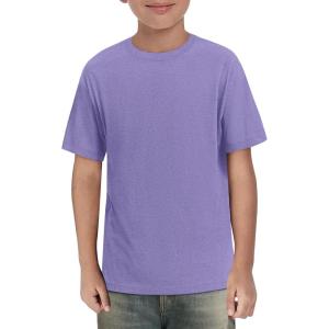 Haloumoning Boys Short Sleeve Shirts Kids Summer Crewneck T-Shirts Casual Tops Tees 5-14 Years(Light Purple)