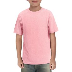 Haloumoning Boys Short Sleeve Shirts Kids Summer Crewneck T-Shirts Casual Tops Tees 5-14 Years(Pink)