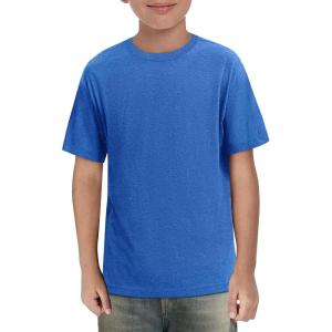 Haloumoning Boys Short Sleeve Shirts Kids Summer Crewneck T-Shirts Casual Tops Tees 5-14 Years(Royal Blue)