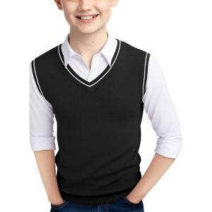 Haloumoning Boys Sweater Vest Kids Uniform Vest Casual V Neck Knit Pullover Sweater 5-14Y(Black)