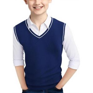 Haloumoning Boys Sweater Vest Kids Uniform Vest Casual V Neck Knit Pullover Sweater 5-14Y(Navy)