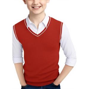 Haloumoning Boys Sweater Vest Kids Uniform Vest Casual V Neck Knit Pullover Sweater 5-14Y(Red)