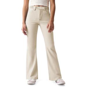 Haloumoning Girls Flare Jeans Kids Fashion Stretchy Denim Pants Bell Bottoms with Pockets(Beige)