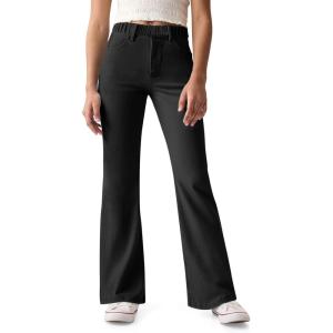 Haloumoning Girls Flare Jeans Kids Fashion Stretchy Denim Pants Bell Bottoms with Pockets(Black)