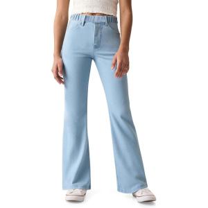 Haloumoning Girls Flare Jeans Kids Fashion Stretchy Denim Pants Bell Bottoms with Pockets(Light Blue)