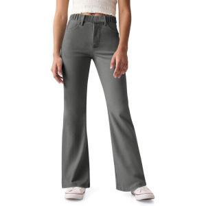 Haloumoning Girls Flare Jeans Kids Fashion Stretchy Denim Pants Bell Bottoms with Pockets(Light Grey)