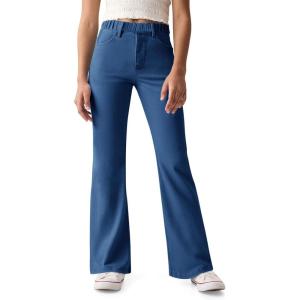 Haloumoning Girls Flare Jeans Kids Fashion Stretchy Denim Pants Bell Bottoms with Pockets(Navy Blue)
