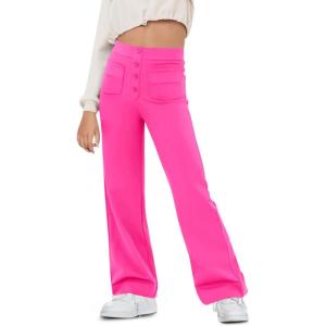 Haloumoning Girl’s Flare Pants Kids High Waisted Button Multiple Pockets Yoga Bootcut Pants Full Length Bell Bottoms(Hot Pink)