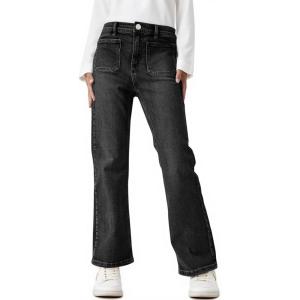 Haloumoning Girls High Waisted Jeans Straight Leg Stretch Demin Pants Cute Casual Trousers with Pockets(Black)