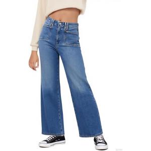 Haloumoning Girls Wide Leg Jeans Kids High Waisted Demin Pants Stretch Long Pants with Pockets 5-14 Years(Blue)