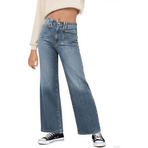 Haloumoning Girls Wide Leg Jeans Kids High Waisted Demin Pants Stretch Long Pants with Pockets 5-14 Years(Blue-gray)
