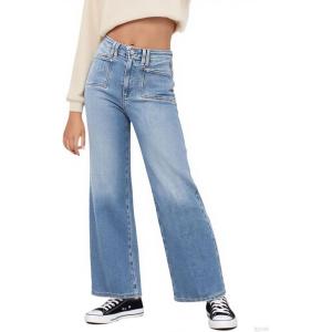 Haloumoning Girls Wide Leg Jeans Kids High Waisted Demin Pants Stretch Long Pants with Pockets 5-14 Years(Light Blue)