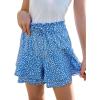 Girls Floral Skirts Kids Fashion Elastic High Waist Ruffle Flowy Shorts with Drawstring 5-14 Years(Blue)