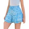 Girls Floral Skirts Kids Fashion Elastic High Waist Ruffle Flowy Shorts with Drawstring 5-14 Years(Bright Blue)