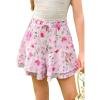 Girls Floral Skirts Kids Fashion Elastic High Waist Ruffle Flowy Shorts with Drawstring 5-14 Years(Light Pink)