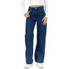 Haloumoning Girl’s Elastic Waist Jeans Straight Leg Demin Pants Casual Stretch Long Pants with Pockets 5-14 Years(Navy Blue)