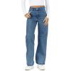 Haloumoning Girl’s Elastic Waist Jeans Straight Leg Demin Pants Casual Stretch Long Pants with Pockets 5-14 Years(Wash Blue)