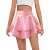 Haloumoning Girls Metallic Skater Skort Kids High Waisted Shiny Dance Scooter Skirt 4-14 Years(Pink)