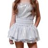 Haloumoning Girls Metallic Skorts Kids High Waisted Ruffle Skirts Sparkly Shiny Party Skirts 5-14 Years(Silver)