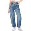 Haloumoning Girls Wide Leg Barrel Jeans Kids Fashion Elastic Waist Baggy Denim Pants with Pockets 5-14 Years(Light Blue)