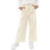 Haloumoning Girls Wide Leg Jeans Kids Elastic Waist Casual Demin Pants with Pockets 5-14 Years(Beige)