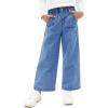 Haloumoning Girls Wide Leg Jeans Kids Elastic Waist Casual Demin Pants with Pockets 5-14 Years(Jean Blue)