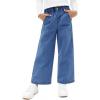 Haloumoning Girls Wide Leg Jeans Kids Elastic Waist Casual Demin Pants with Pockets 5-14 Years(Navy Blue)