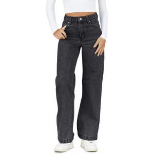 Haloumoning Girl’s Elastic Waist Jeans Straight Leg Demin Pants Casual Stretch Long Pants with Pockets 5-14 Years(Grey)
